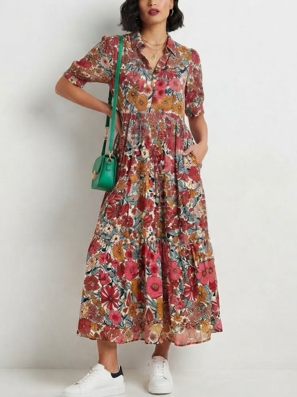 natural life Rebecca Midi Dress Floral Maxi Dress in Red Size Medium